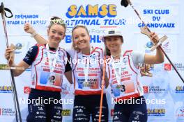 21.09.2024, Premanon, France (FRA): Lou Jeanmonnot (FRA), Oceane Michelon (FRA), Jeanne Richard (FRA), (l-r) - Biathlon Samse Summer Tour, sprint, Premanon (FRA). www.nordicfocus.com. © Manzoni/NordicFocus. Every downloaded picture is fee-liable.