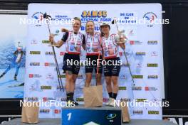 21.09.2024, Premanon, France (FRA): Lou Jeanmonnot (FRA), Oceane Michelon (FRA), Jeanne Richard (FRA), (l-r) - Biathlon Samse Summer Tour, sprint, Premanon (FRA). www.nordicfocus.com. © Manzoni/NordicFocus. Every downloaded picture is fee-liable.