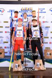 21.09.2024, Premanon, France (FRA): Lilian Kembellec (FRA), Augustin Remonnay (FRA), Niels Bibollet (FRA), Gaspard Dordor (FRA), Jules Vidaud (FRA), (l-r) - Biathlon Samse Summer Tour, sprint, Premanon (FRA). www.nordicfocus.com. © Manzoni/NordicFocus. Every downloaded picture is fee-liable.