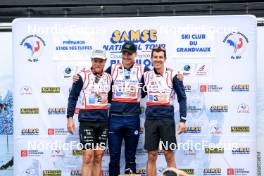 21.09.2024, Premanon, France (FRA): Antonin Guigonnat (FRA), Emilien Jacquelin (FRA), Quentin Fillon Maillet (FRA), (l-r) - Biathlon Samse Summer Tour, sprint, Premanon (FRA). www.nordicfocus.com. © Manzoni/NordicFocus. Every downloaded picture is fee-liable.