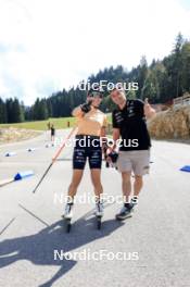 21.09.2024, Premanon, France (FRA): Oceane Michelon (FRA), Cyril Burdet (FRA), coach Team France, (l-r) - Biathlon Samse Summer Tour, sprint, Premanon (FRA). www.nordicfocus.com. © Manzoni/NordicFocus. Every downloaded picture is fee-liable.