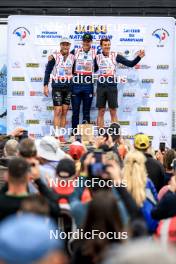 21.09.2024, Premanon, France (FRA): Antonin Guigonnat (FRA), Emilien Jacquelin (FRA), Quentin Fillon Maillet (FRA), (l-r) - Biathlon Samse Summer Tour, sprint, Premanon (FRA). www.nordicfocus.com. © Manzoni/NordicFocus. Every downloaded picture is fee-liable.