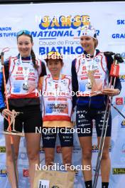 21.09.2024, Premanon, France (FRA): Amandine Mengin (FRA), Anaelle Bondoux (FRA), Voldiya Galmace Paulin (FRA), (l-r) - Biathlon Samse Summer Tour, sprint, Premanon (FRA). www.nordicfocus.com. © Manzoni/NordicFocus. Every downloaded picture is fee-liable.