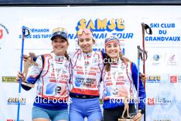 21.09.2024, Premanon, France (FRA): Emma Oustry (FRA), Louise Roguet (FRA), Lola Bugeaud (FRA), (l-r) - Biathlon Samse Summer Tour, sprint, Premanon (FRA). www.nordicfocus.com. © Manzoni/NordicFocus. Every downloaded picture is fee-liable.