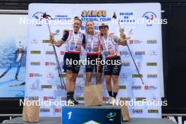 21.09.2024, Premanon, France (FRA): Lou Jeanmonnot (FRA), Oceane Michelon (FRA), Jeanne Richard (FRA), (l-r) - Biathlon Samse Summer Tour, sprint, Premanon (FRA). www.nordicfocus.com. © Manzoni/NordicFocus. Every downloaded picture is fee-liable.