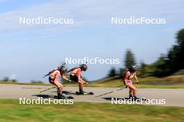 21.09.2024, Premanon, France (FRA): Elsa Bouillet (FRA), Thomas Burlett (FRA), Caroline Boudieres (FRA), (l-r) - Biathlon Samse Summer Tour, sprint, Premanon (FRA). www.nordicfocus.com. © Manzoni/NordicFocus. Every downloaded picture is fee-liable.