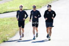 21.09.2024, Premanon, France (FRA): Gion Stalder (SUI), Sebastien Stalder (SUI), Joscha Burkhalter (SUI), (l-r) - Biathlon Samse Summer Tour, sprint, Premanon (FRA). www.nordicfocus.com. © Manzoni/NordicFocus. Every downloaded picture is fee-liable.