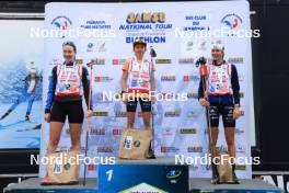 21.09.2024, Premanon, France (FRA): Amandine Mengin (FRA), Anaelle Bondoux (FRA), Voldiya Galmace Paulin (FRA), (l-r) - Biathlon Samse Summer Tour, sprint, Premanon (FRA). www.nordicfocus.com. © Manzoni/NordicFocus. Every downloaded picture is fee-liable.