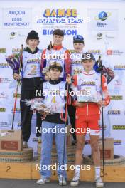 20.10.2024, Arcon, France (FRA): Tobit Keller (SUI), Augustin Remonnay (FRA), Niels Bibollet (FRA), Martin Minazzi (FRA), Mathis Yvoz (FRA), (l-r) - Biathlon Samse Summer Tour, pursuit, Arcon (FRA). www.nordicfocus.com. © Manzoni/NordicFocus. Every downloaded picture is fee-liable.