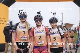 20.10.2024, Arcon, France (FRA): Adele Ouvrier-Buffet (FRA), Rose Marguet (FRA), Gianina Piller (SUI), (l-r) - Biathlon Samse Summer Tour, pursuit, Arcon (FRA). www.nordicfocus.com. © Manzoni/NordicFocus. Every downloaded picture is fee-liable.