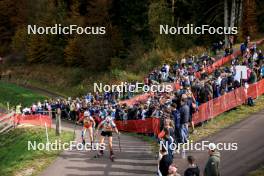 20.10.2024, Arcon, France (FRA): Themice Fontaine (FRA), Charlotte Gallbronner (GER), (l-r) - Biathlon Samse Summer Tour, pursuit, Arcon (FRA). www.nordicfocus.com. © Manzoni/NordicFocus. Every downloaded picture is fee-liable.