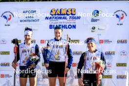 20.10.2024, Arcon, France (FRA): Voldiya Galmace Paulin (FRA), Amandine Mengin (FRA), Lou Anne Dupont Ballet Baz (FRA), (l-r) - Biathlon Samse Summer Tour, pursuit, Arcon (FRA). www.nordicfocus.com. © Manzoni/NordicFocus. Every downloaded picture is fee-liable.