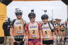 20.10.2024, Arcon, France (FRA): Adele Ouvrier-Buffet (FRA), Rose Marguet (FRA), Gianina Piller (SUI), (l-r) - Biathlon Samse Summer Tour, pursuit, Arcon (FRA). www.nordicfocus.com. © Manzoni/NordicFocus. Every downloaded picture is fee-liable.