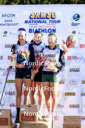 20.10.2024, Arcon, France (FRA): Voldiya Galmace Paulin (FRA), Amandine Mengin (FRA), Celia Henaff (FRA), (l-r) - Biathlon Samse Summer Tour, pursuit, Arcon (FRA). www.nordicfocus.com. © Manzoni/NordicFocus. Every downloaded picture is fee-liable.