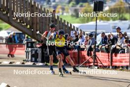 20.10.2024, Arcon, France (FRA): Lou Thievent (FRA), Quentin Fillon Maillet (FRA), (l-r) - Biathlon Samse Summer Tour, pursuit, Arcon (FRA). www.nordicfocus.com. © Manzoni/NordicFocus. Every downloaded picture is fee-liable.