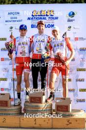 20.10.2024, Arcon, France (FRA): Martin Botet (FRA), Corentin Jacob (FRA), Ian Martinet (FRA), (l-r) - Biathlon Samse Summer Tour, pursuit, Arcon (FRA). www.nordicfocus.com. © Manzoni/NordicFocus. Every downloaded picture is fee-liable.