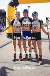 20.10.2024, Arcon, France (FRA): Lola Bugeaud (FRA), Louise Roguet (FRA), Lena Moretti (FRA), (l-r) - Biathlon Samse Summer Tour, pursuit, Arcon (FRA). www.nordicfocus.com. © Manzoni/NordicFocus. Every downloaded picture is fee-liable.