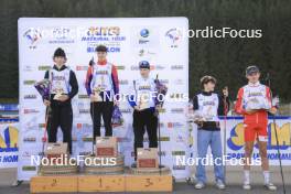 20.10.2024, Arcon, France (FRA): Tobit Keller (SUI), Augustin Remonnay (FRA), Niels Bibollet (FRA), Martin Minazzi (FRA), Mathis Yvoz (FRA), (l-r) - Biathlon Samse Summer Tour, pursuit, Arcon (FRA). www.nordicfocus.com. © Manzoni/NordicFocus. Every downloaded picture is fee-liable.