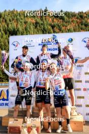 20.10.2024, Arcon, France (FRA): Emilien Jacquelin (FRA), Quentin Fillon Maillet (FRA), Fabien Claude (FRA), Lou Jeanmonnot (FRA), Julia Simon (FRA), Jeanne Richard (FRA), (l-r) - Biathlon Samse Summer Tour, pursuit, Arcon (FRA). www.nordicfocus.com. © Manzoni/NordicFocus. Every downloaded picture is fee-liable.