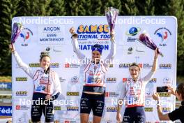 20.10.2024, Arcon, France (FRA): Lou Jeanmonnot (FRA), Julia Simon (FRA), Jeanne Richard (FRA), (l-r) - Biathlon Samse Summer Tour, pursuit, Arcon (FRA). www.nordicfocus.com. © Manzoni/NordicFocus. Every downloaded picture is fee-liable.