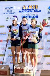 20.10.2024, Arcon, France (FRA): Voldiya Galmace Paulin (FRA), Amandine Mengin (FRA), Celia Henaff (FRA), (l-r) - Biathlon Samse Summer Tour, pursuit, Arcon (FRA). www.nordicfocus.com. © Manzoni/NordicFocus. Every downloaded picture is fee-liable.