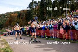 20.10.2024, Arcon, France (FRA): Julia Simon (FRA), Lou Jeanmonnot (FRA), (l-r) - Biathlon Samse Summer Tour, pursuit, Arcon (FRA). www.nordicfocus.com. © Manzoni/NordicFocus. Every downloaded picture is fee-liable.