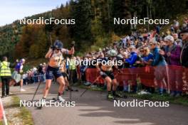 20.10.2024, Arcon, France (FRA): Camille Bened (FRA), Justine Braisaz-Bouchet (FRA), (l-r) - Biathlon Samse Summer Tour, pursuit, Arcon (FRA). www.nordicfocus.com. © Manzoni/NordicFocus. Every downloaded picture is fee-liable.