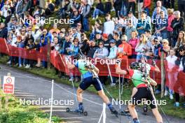 20.10.2024, Arcon, France (FRA): Antonin Guigonnat (FRA), Lou Thievent (FRA), (l-r) - Biathlon Samse Summer Tour, pursuit, Arcon (FRA). www.nordicfocus.com. © Manzoni/NordicFocus. Every downloaded picture is fee-liable.