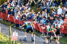 20.10.2024, Arcon, France (FRA): Antonin Guigonnat (FRA), Lou Thievent (FRA), (l-r) - Biathlon Samse Summer Tour, pursuit, Arcon (FRA). www.nordicfocus.com. © Manzoni/NordicFocus. Every downloaded picture is fee-liable.