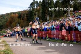 20.10.2024, Arcon, France (FRA): Lou Jeanmonnot (FRA), Julia Simon (FRA), (l-r) - Biathlon Samse Summer Tour, pursuit, Arcon (FRA). www.nordicfocus.com. © Manzoni/NordicFocus. Every downloaded picture is fee-liable.