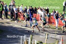 20.10.2024, Arcon, France (FRA): Gaetan Paturel (FRA), Pierig Maillot (FRA), Mathieu Garcia (FRA), (l-r) - Biathlon Samse Summer Tour, pursuit, Arcon (FRA). www.nordicfocus.com. © Manzoni/NordicFocus. Every downloaded picture is fee-liable.