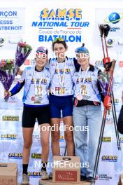 20.10.2024, Arcon, France (FRA): Lola Bugeaud (FRA), Louise Roguet (FRA), Lena Moretti (FRA), (l-r) - Biathlon Samse Summer Tour, pursuit, Arcon (FRA). www.nordicfocus.com. © Manzoni/NordicFocus. Every downloaded picture is fee-liable.