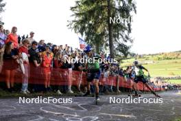 20.10.2024, Arcon, France (FRA): Oscar Lombardot (FRA), Theo Guiraud Poillot (FRA), (l-r) - Biathlon Samse Summer Tour, pursuit, Arcon (FRA). www.nordicfocus.com. © Manzoni/NordicFocus. Every downloaded picture is fee-liable.