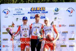 20.10.2024, Arcon, France (FRA): Martin Botet (FRA), Corentin Jacob (FRA), Ian Martinet (FRA), (l-r) - Biathlon Samse Summer Tour, pursuit, Arcon (FRA). www.nordicfocus.com. © Manzoni/NordicFocus. Every downloaded picture is fee-liable.