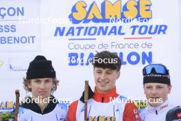 20.10.2024, Arcon, France (FRA): Tobit Keller (SUI), Augustin Remonnay (FRA), Niels Bibollet (FRA), (l-r) - Biathlon Samse Summer Tour, pursuit, Arcon (FRA). www.nordicfocus.com. © Manzoni/NordicFocus. Every downloaded picture is fee-liable.