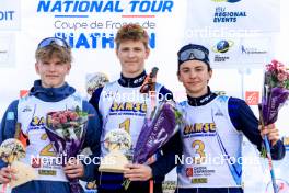 20.10.2024, Arcon, France (FRA): Lukas Tannheimer (GER), Leo Carlier (FRA), Antonin Guy (FRA), (l-r) - Biathlon Samse Summer Tour, pursuit, Arcon (FRA). www.nordicfocus.com. © Manzoni/NordicFocus. Every downloaded picture is fee-liable.