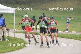 20.10.2024, Arcon, France (FRA): Sacha Mazzilli--Riaboff (FRA), Jules Vidaud (FRA), Murray Jacquin (FRA), (l-r) - Biathlon Samse Summer Tour, pursuit, Arcon (FRA). www.nordicfocus.com. © Manzoni/NordicFocus. Every downloaded picture is fee-liable.