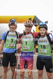 20.10.2024, Arcon, France (FRA): Tobit Keller (SUI), Augustin Remonnay (FRA), Niels Bibollet (FRA), (l-r) - Biathlon Samse Summer Tour, pursuit, Arcon (FRA). www.nordicfocus.com. © Manzoni/NordicFocus. Every downloaded picture is fee-liable.