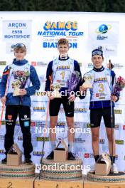 20.10.2024, Arcon, France (FRA): Lukas Tannheimer (GER), Leo Carlier (FRA), Antonin Guy (FRA), (l-r) - Biathlon Samse Summer Tour, pursuit, Arcon (FRA). www.nordicfocus.com. © Manzoni/NordicFocus. Every downloaded picture is fee-liable.