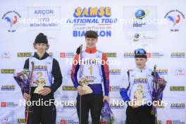 20.10.2024, Arcon, France (FRA): Tobit Keller (SUI), Augustin Remonnay (FRA), Niels Bibollet (FRA), (l-r) - Biathlon Samse Summer Tour, pursuit, Arcon (FRA). www.nordicfocus.com. © Manzoni/NordicFocus. Every downloaded picture is fee-liable.