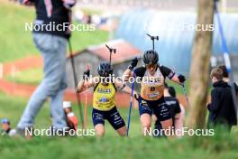 20.10.2024, Arcon, France (FRA): Oceane Michelon (FRA), Sophie Chauveau (FRA), (l-r) - Biathlon Samse Summer Tour, pursuit, Arcon (FRA). www.nordicfocus.com. © Manzoni/NordicFocus. Every downloaded picture is fee-liable.