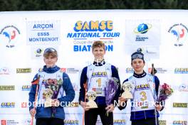 20.10.2024, Arcon, France (FRA): Lukas Tannheimer (GER), Leo Carlier (FRA), Antonin Guy (FRA), (l-r) - Biathlon Samse Summer Tour, pursuit, Arcon (FRA). www.nordicfocus.com. © Manzoni/NordicFocus. Every downloaded picture is fee-liable.