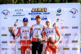 20.10.2024, Arcon, France (FRA): Martin Botet (FRA), Corentin Jacob (FRA), Ian Martinet (FRA), (l-r) - Biathlon Samse Summer Tour, pursuit, Arcon (FRA). www.nordicfocus.com. © Manzoni/NordicFocus. Every downloaded picture is fee-liable.