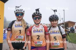 20.10.2024, Arcon, France (FRA): Adele Ouvrier-Buffet (FRA), Rose Marguet (FRA), Gianina Piller (SUI), (l-r) - Biathlon Samse Summer Tour, pursuit, Arcon (FRA). www.nordicfocus.com. © Manzoni/NordicFocus. Every downloaded picture is fee-liable.