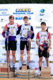 20.10.2024, Arcon, France (FRA): Enzo Bouillet (FRA), Leo Carlier (FRA), Clement Pires (FRA), (l-r) - Biathlon Samse Summer Tour, pursuit, Arcon (FRA). www.nordicfocus.com. © Manzoni/NordicFocus. Every downloaded picture is fee-liable.