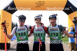 20.10.2024, Arcon, France (FRA): Lukas Tannheimer (GER), Leo Carlier (FRA), Antonin Guy (FRA), (l-r) - Biathlon Samse Summer Tour, pursuit, Arcon (FRA). www.nordicfocus.com. © Manzoni/NordicFocus. Every downloaded picture is fee-liable.