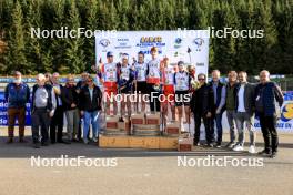 20.10.2024, Arcon, France (FRA): Martin Botet (FRA), Voldiya Galmace Paulin (FRA), Amandine Mengin (FRA), Corentin Jacob (FRA), Ian Martinet (FRA), Lou Anne Dupont Ballet Baz (FRA), (l-r) - Biathlon Samse Summer Tour, pursuit, Arcon (FRA). www.nordicfocus.com. © Manzoni/NordicFocus. Every downloaded picture is fee-liable.