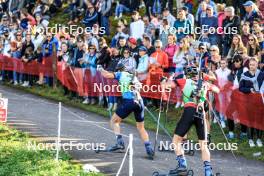 20.10.2024, Arcon, France (FRA): Antonin Guigonnat (FRA), Lou Thievent (FRA), (l-r) - Biathlon Samse Summer Tour, pursuit, Arcon (FRA). www.nordicfocus.com. © Manzoni/NordicFocus. Every downloaded picture is fee-liable.