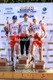 20.10.2024, Arcon, France (FRA): Martin Botet (FRA), Corentin Jacob (FRA), Ian Martinet (FRA), (l-r) - Biathlon Samse Summer Tour, pursuit, Arcon (FRA). www.nordicfocus.com. © Manzoni/NordicFocus. Every downloaded picture is fee-liable.