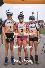 20.10.2024, Arcon, France (FRA): Adele Ouvrier-Buffet (FRA), Rose Marguet (FRA), Gianina Piller (SUI), (l-r) - Biathlon Samse Summer Tour, pursuit, Arcon (FRA). www.nordicfocus.com. © Manzoni/NordicFocus. Every downloaded picture is fee-liable.